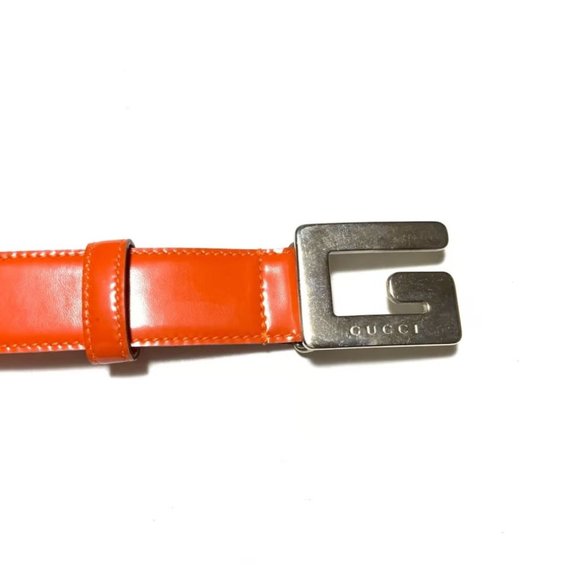 Gucci Red Leather Tom Ford era Belt with an Open Center Chrome Square - Picture 4 of 5